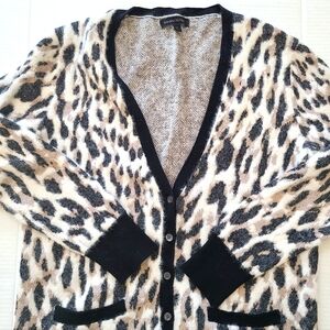 BR Fuzzy Animal Print Cardigan Sweater
